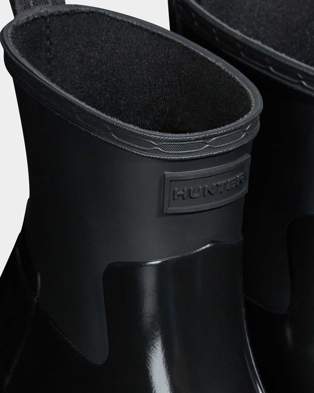 Hunter Refined Slim Fit Low Heel Gloss Duo Women's Ankle Boots NZ-61755I Black